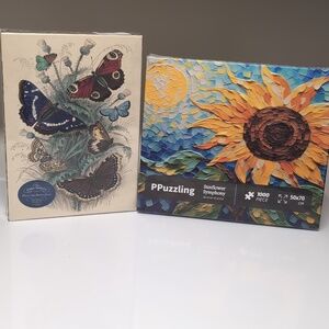 Set Of 2 Jigsaw Puzzles. 750 Butterfly & 1000 Sunflower. Brand new in wrap.